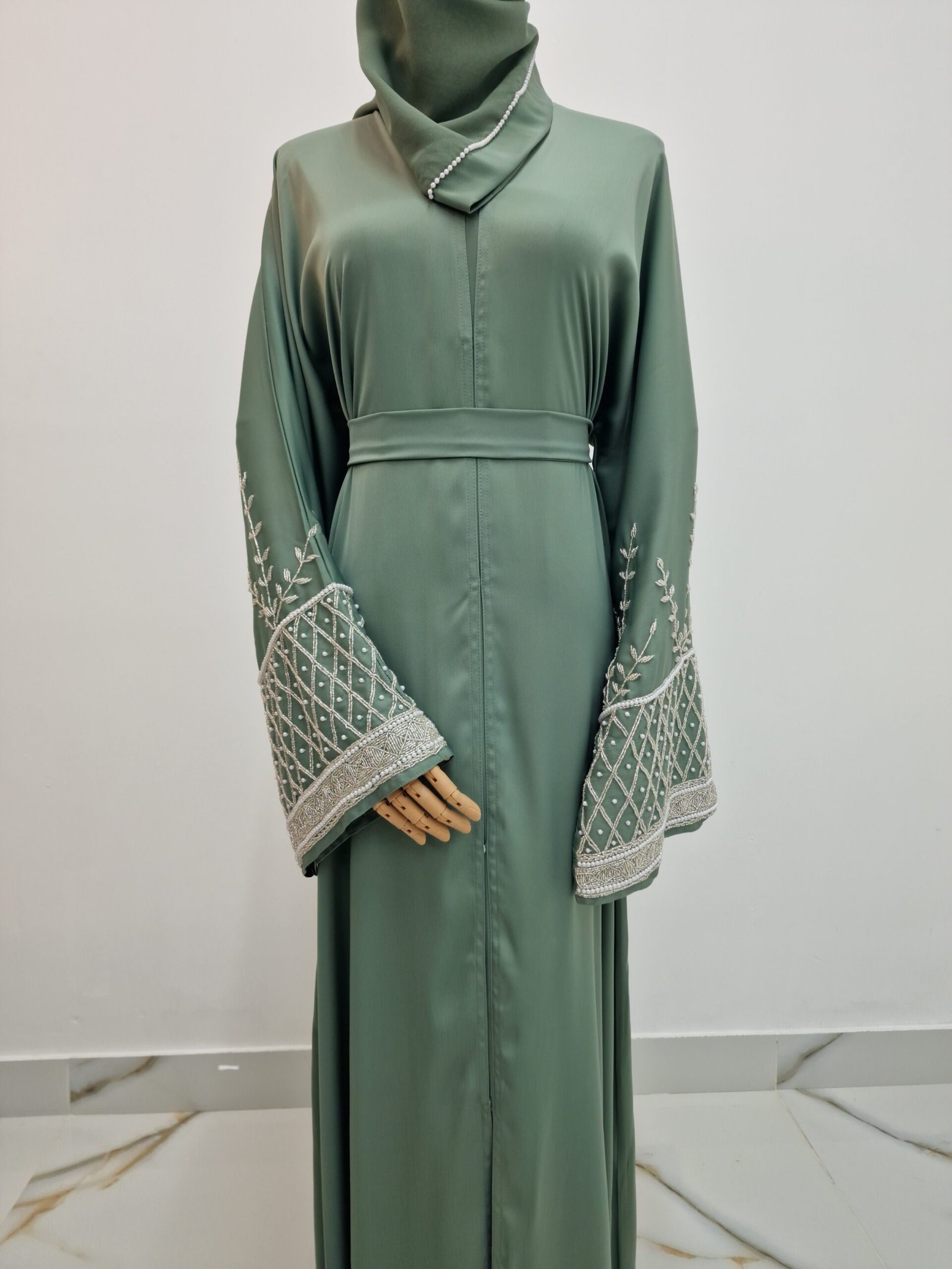 3pcs Beaded Open Abaya