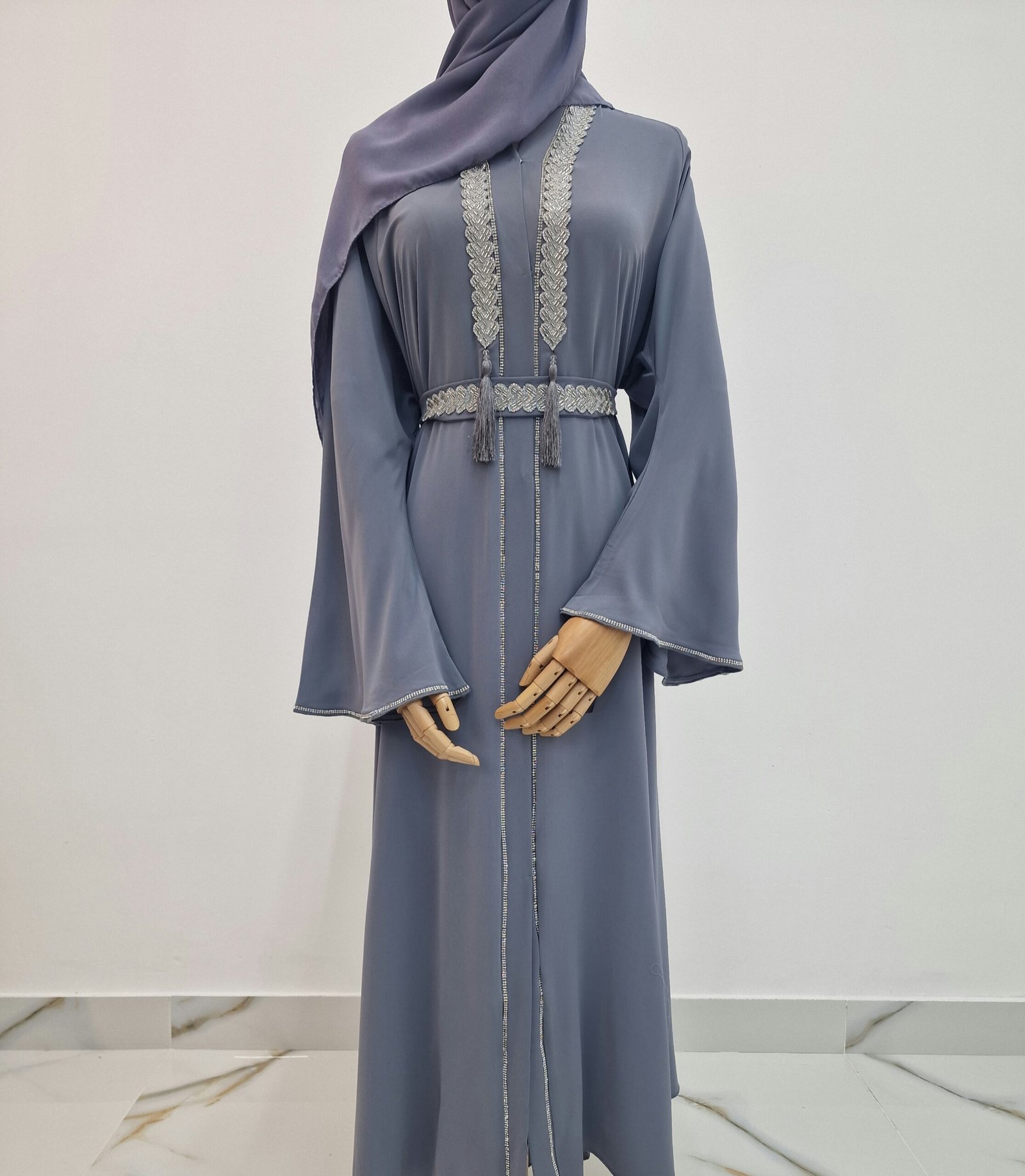 Umbrella Embellishment/Flared Sleeve 3pcs Open Abaya