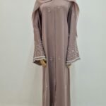 Beaded 2pcs Open Abaya – Dusty pink & Grey