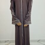 Beaded 2-Piece Luxury Open Abaya – Dark Mauve