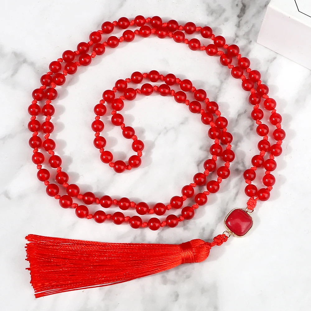 Mala 108 Beads Prayer Necklace 6mm Natural Tiger Eye Onyx Stone Necklaces Tassel Pendant Square Accessories Meditation Jewelry - Image 9