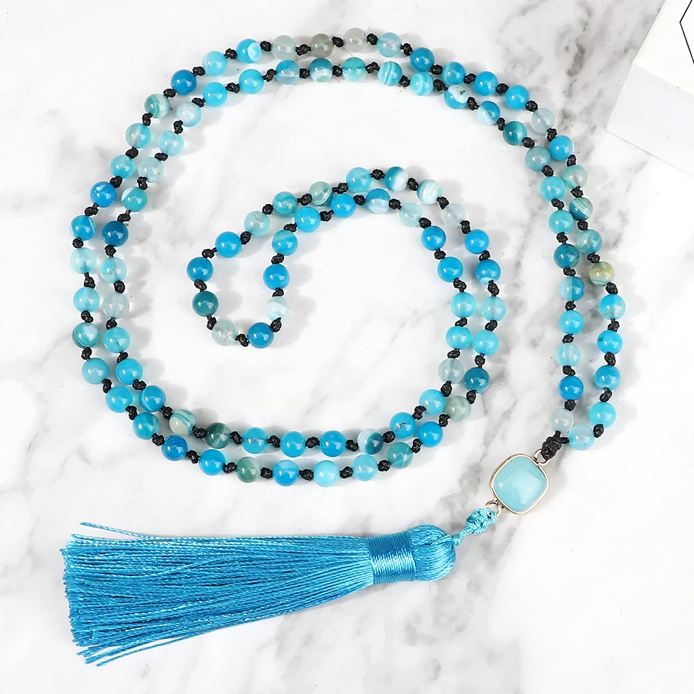 Mala 108 Beads Prayer Necklace 6mm Natural Tiger Eye Onyx Stone Necklaces Tassel Pendant Square Accessories Meditation Jewelry - Image 10