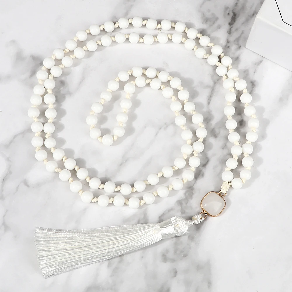 Mala 108 Beads Prayer Necklace 6mm Natural Tiger Eye Onyx Stone Necklaces Tassel Pendant Square Accessories Meditation Jewelry - Image 15
