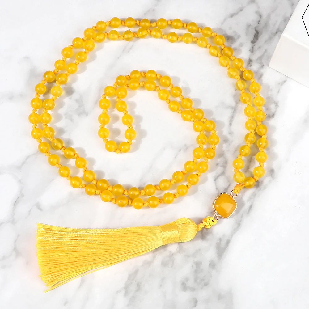 Mala 108 Beads Prayer Necklace 6mm Natural Tiger Eye Onyx Stone Necklaces Tassel Pendant Square Accessories Meditation Jewelry - Image 11