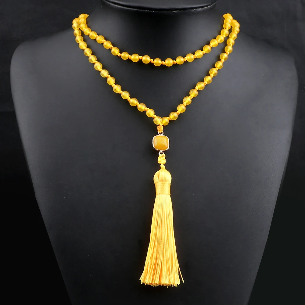 Mala 108 Beads Prayer Necklace 6mm Natural Tiger Eye Onyx Stone Necklaces Tassel Pendant Square Accessories Meditation Jewelry - Image 5